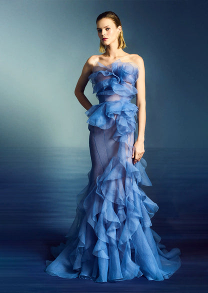 Chiffon Ruffle Off Shoulder Maxi Dress