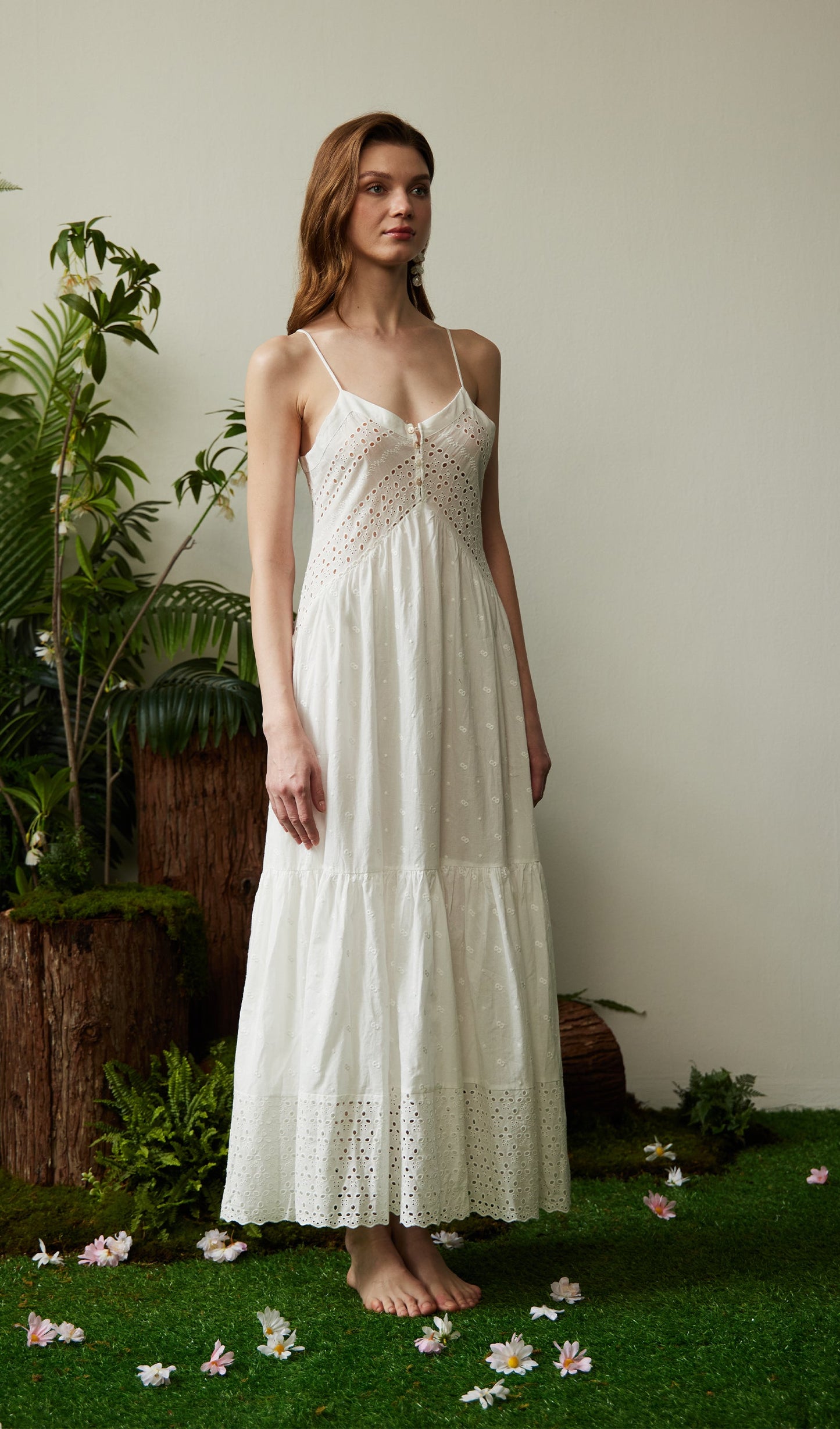 Hollow Embroidery Slip Midi Dress