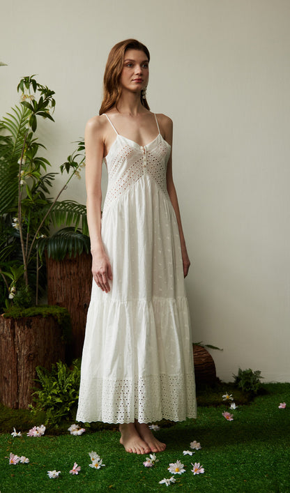 Hollow Embroidery Slip Midi Dress