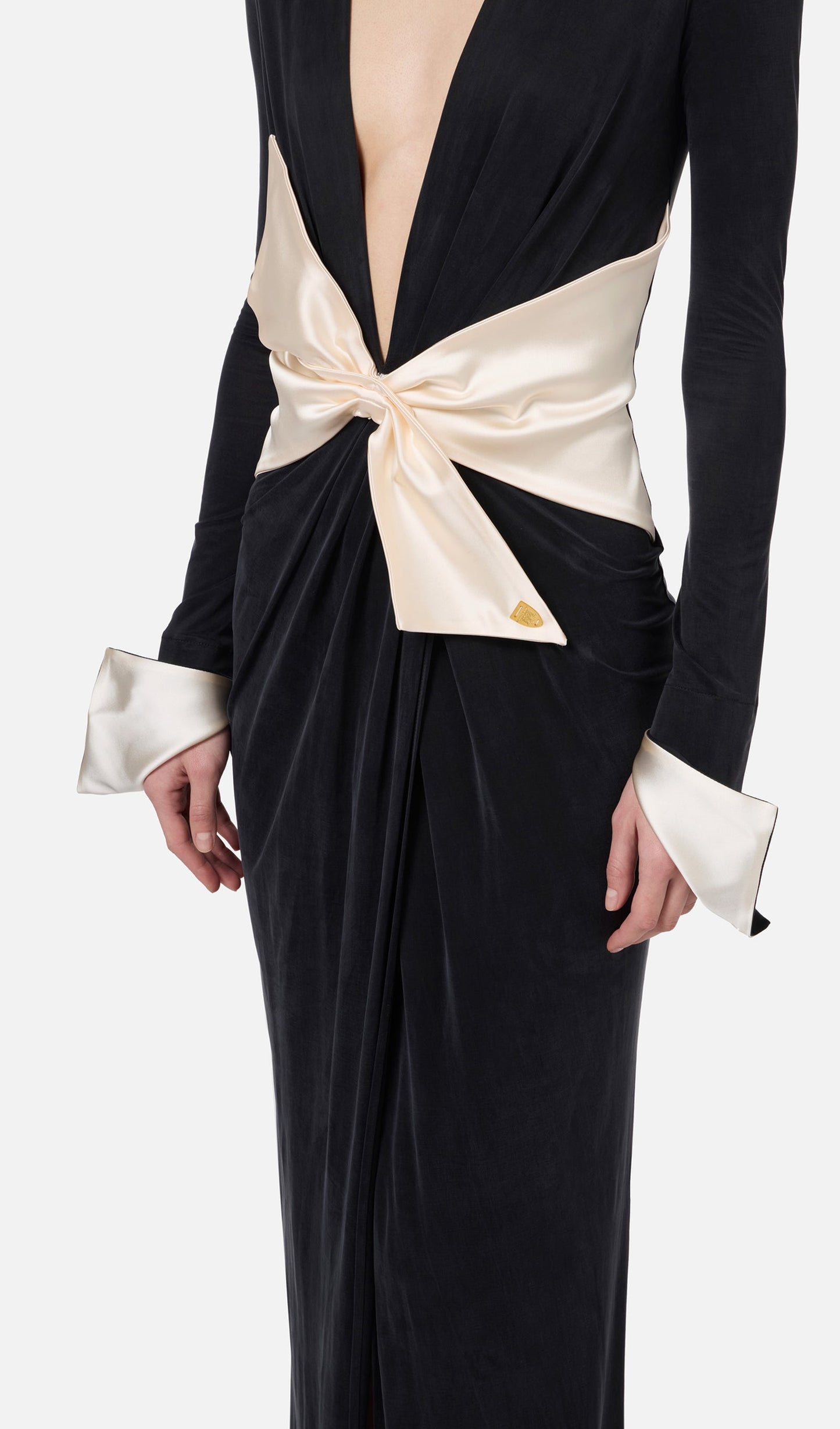 Draped Jersey Velvet Maxi Dress