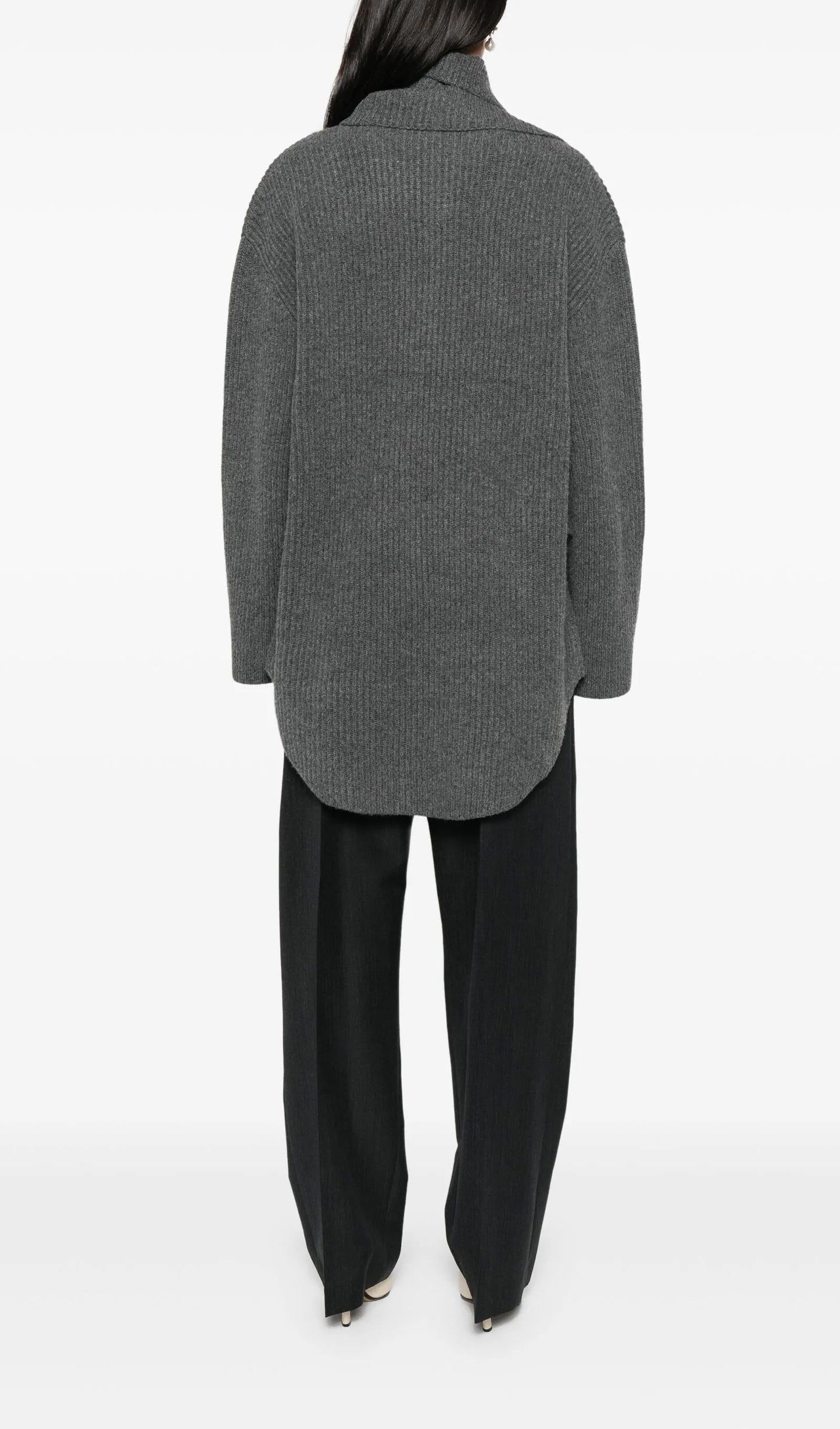 Ribbed-Knit Wool Scarf Sweater In Deep Grey