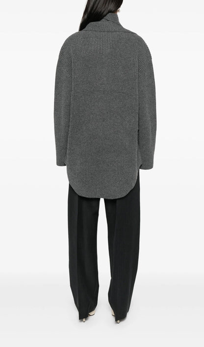 Ribbed-Knit Wool Scarf Sweater In Deep Grey