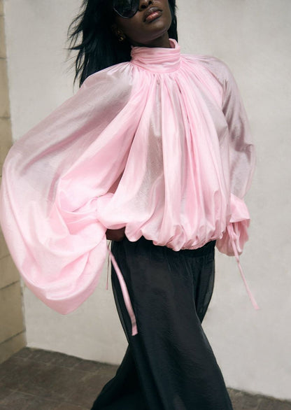 Hexila Balloon Sleeve Volume Blouse In Pink
