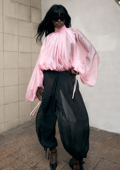 Hexila Balloon Sleeve Volume Blouse In Pink