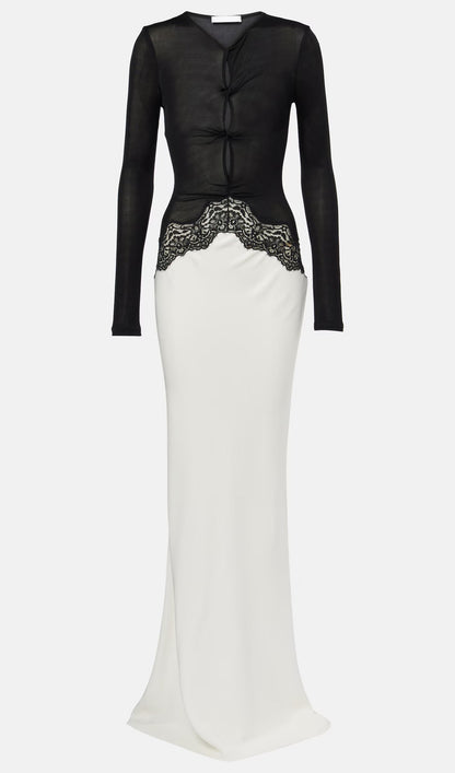 Open Twist Lace Maxi Dress In Black White