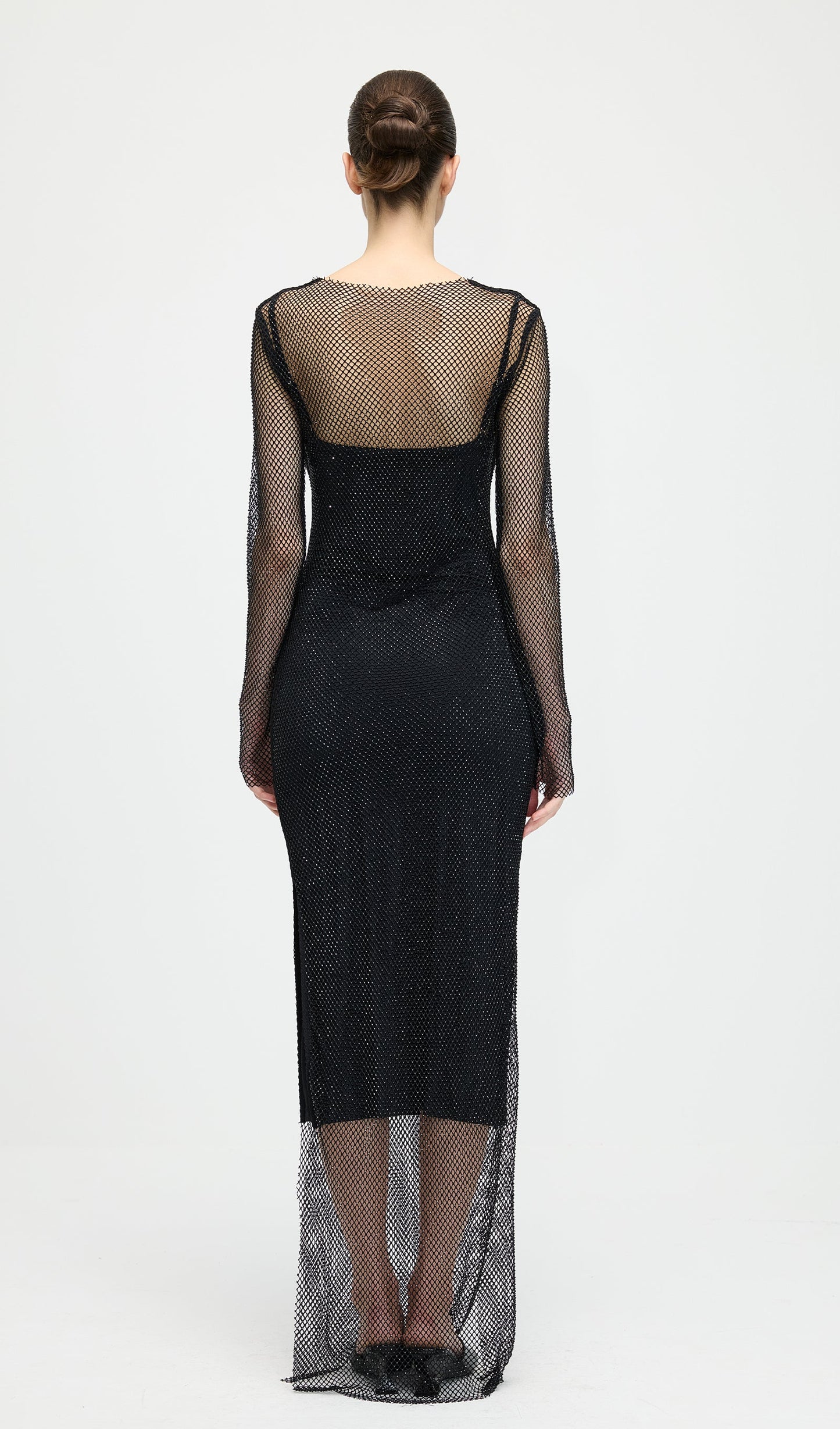 Mesh With Monochrome Maxi Dress In Black