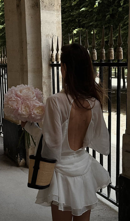 Solid Lantern Sleeve Mini Dress In White