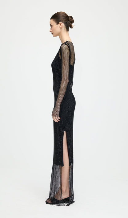 Mesh With Monochrome Maxi Dress In Black