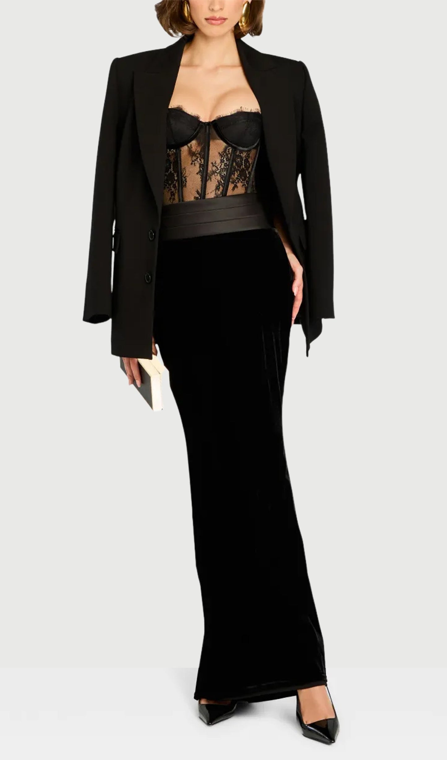 Lace Corset Velvet Maxi Dress