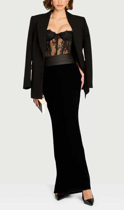 Lace Corset Velvet Maxi Dress