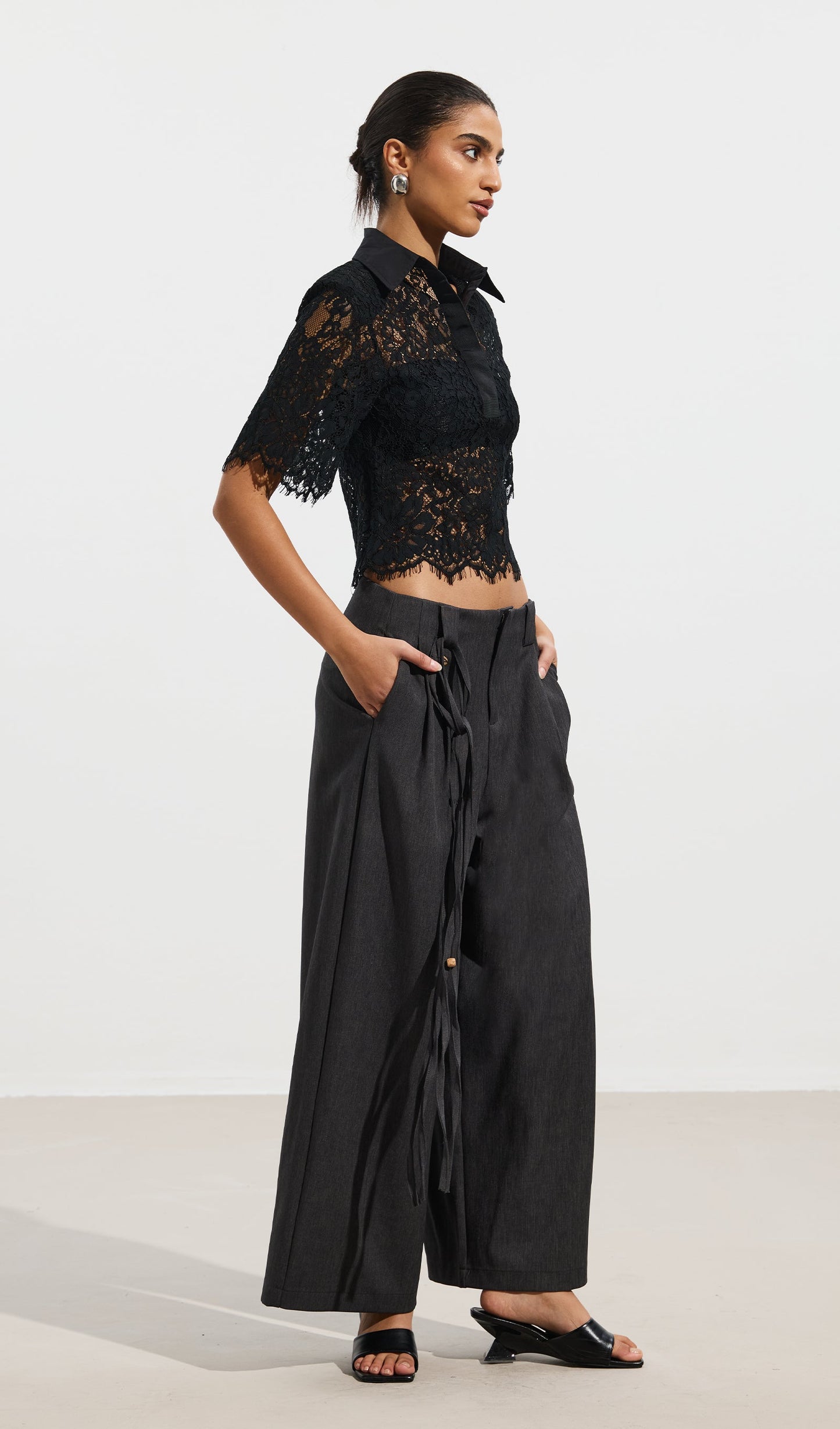 Short Sleeved Lace Sheer Top