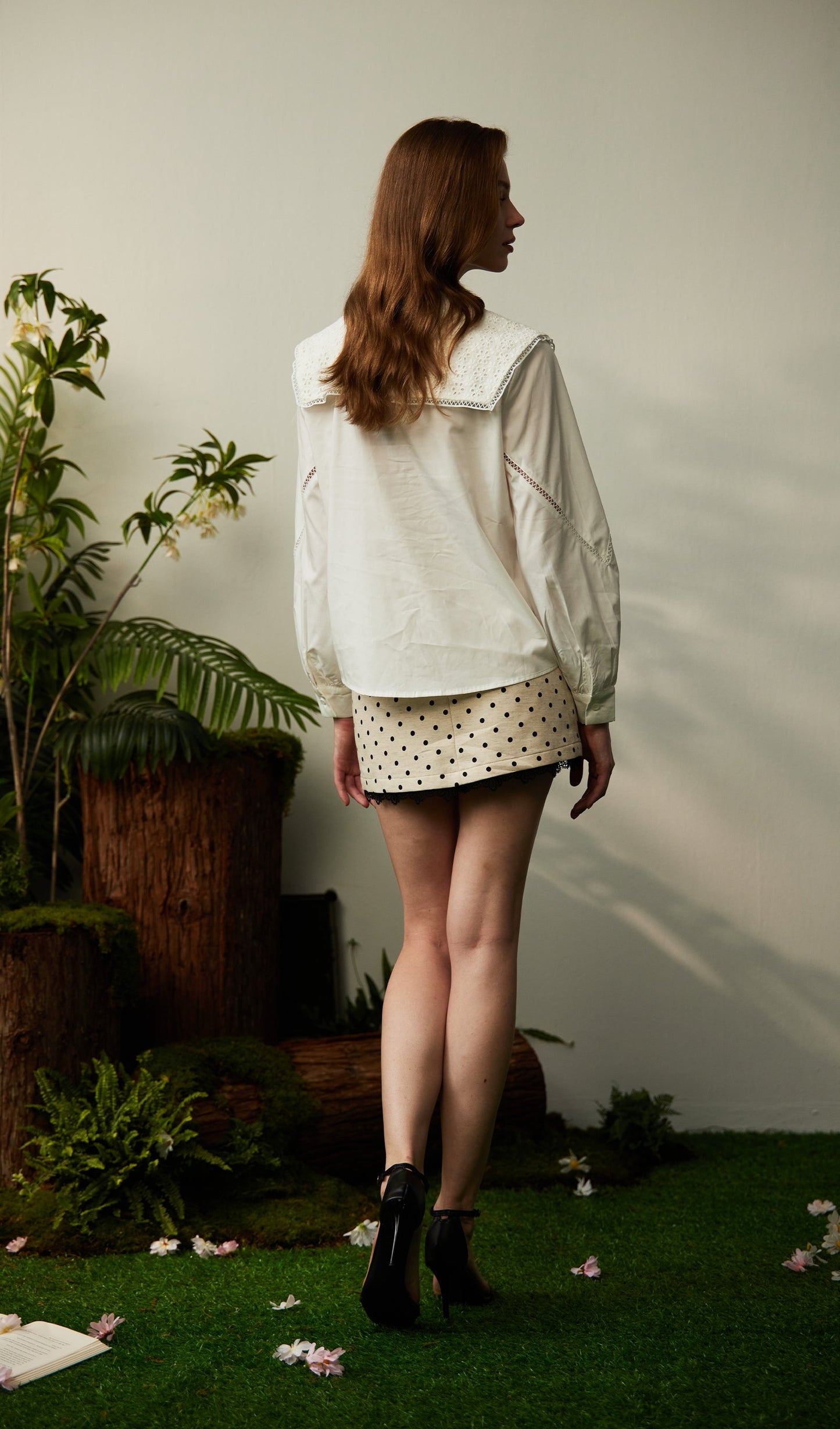 Navy Collar Shirt With Bow