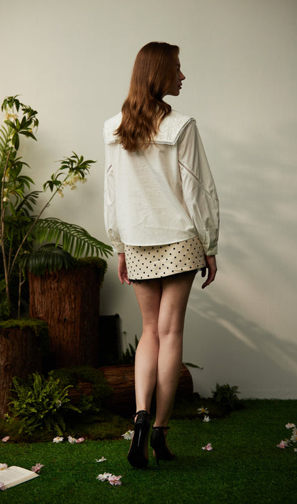 Navy Collar Shirt With Bow