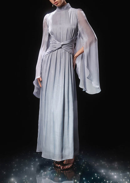 Metallic Fabric Maxi Dress With Light Sleeves
