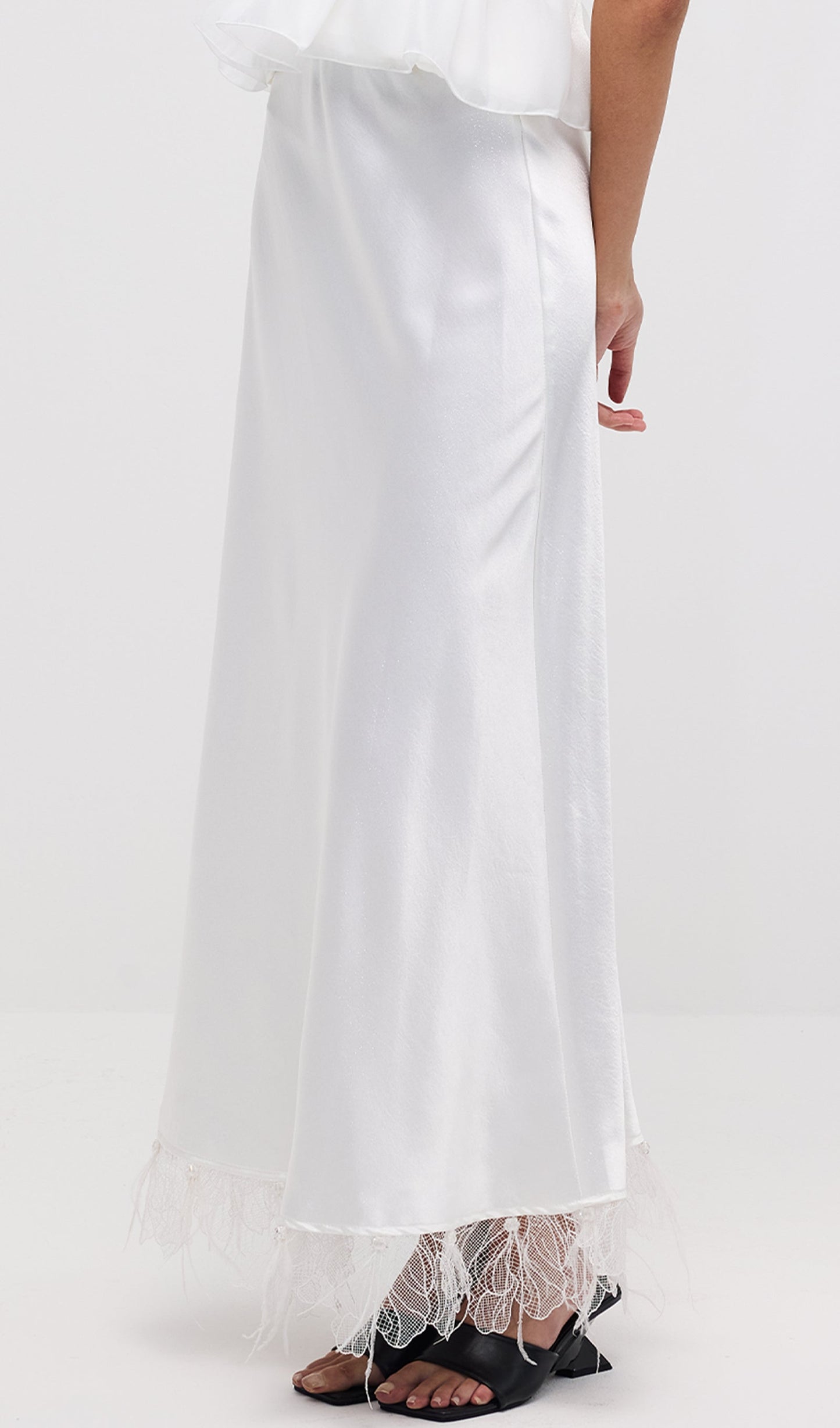 Satin Maxi Skirt In White