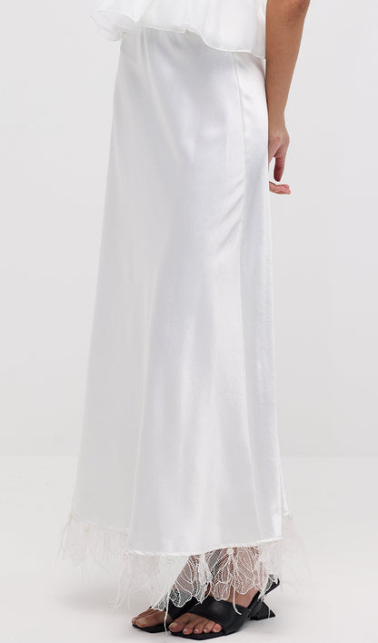 Satin Maxi Skirt In White