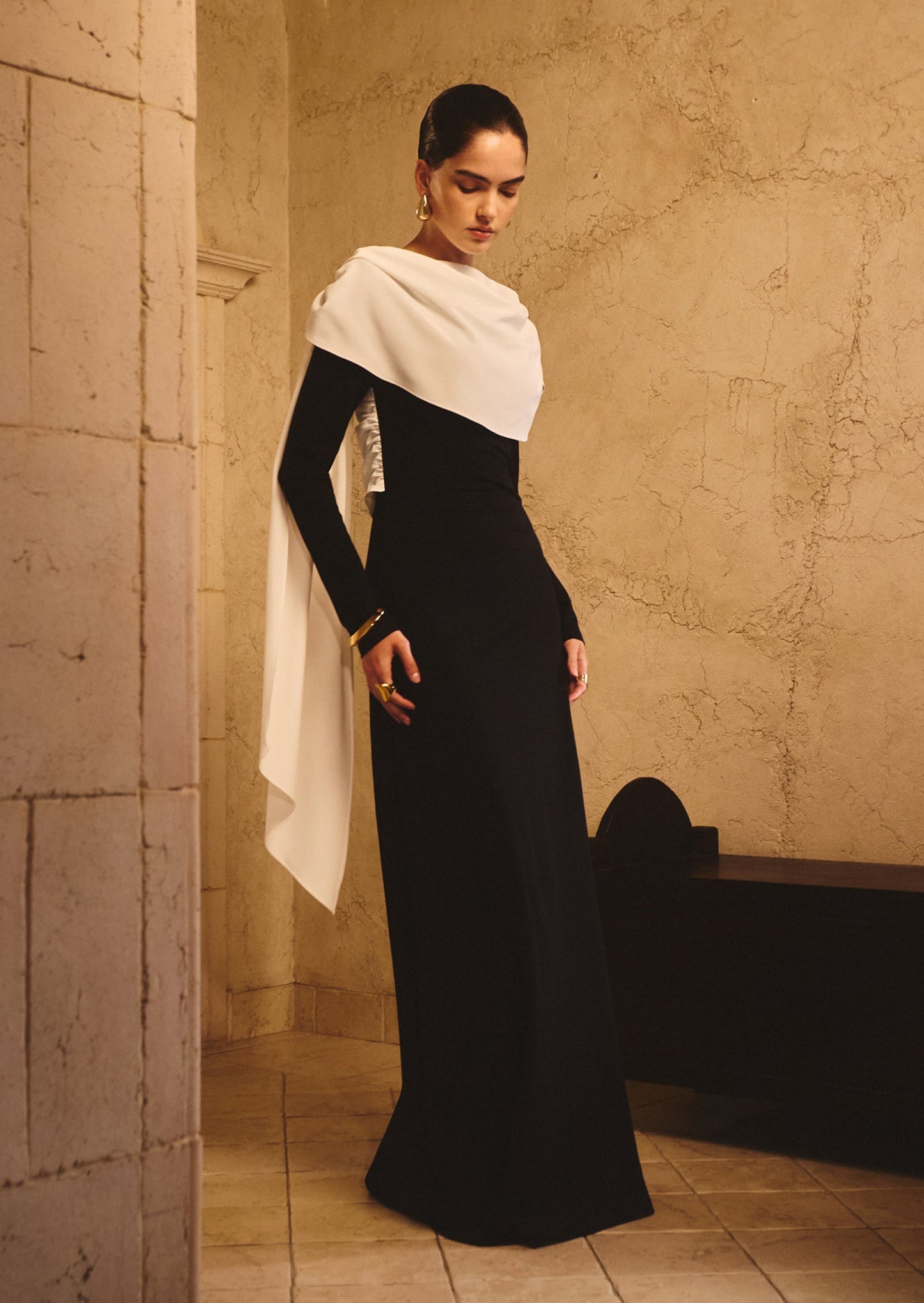 Maxi Dress With Contrasting Draped Shoulders