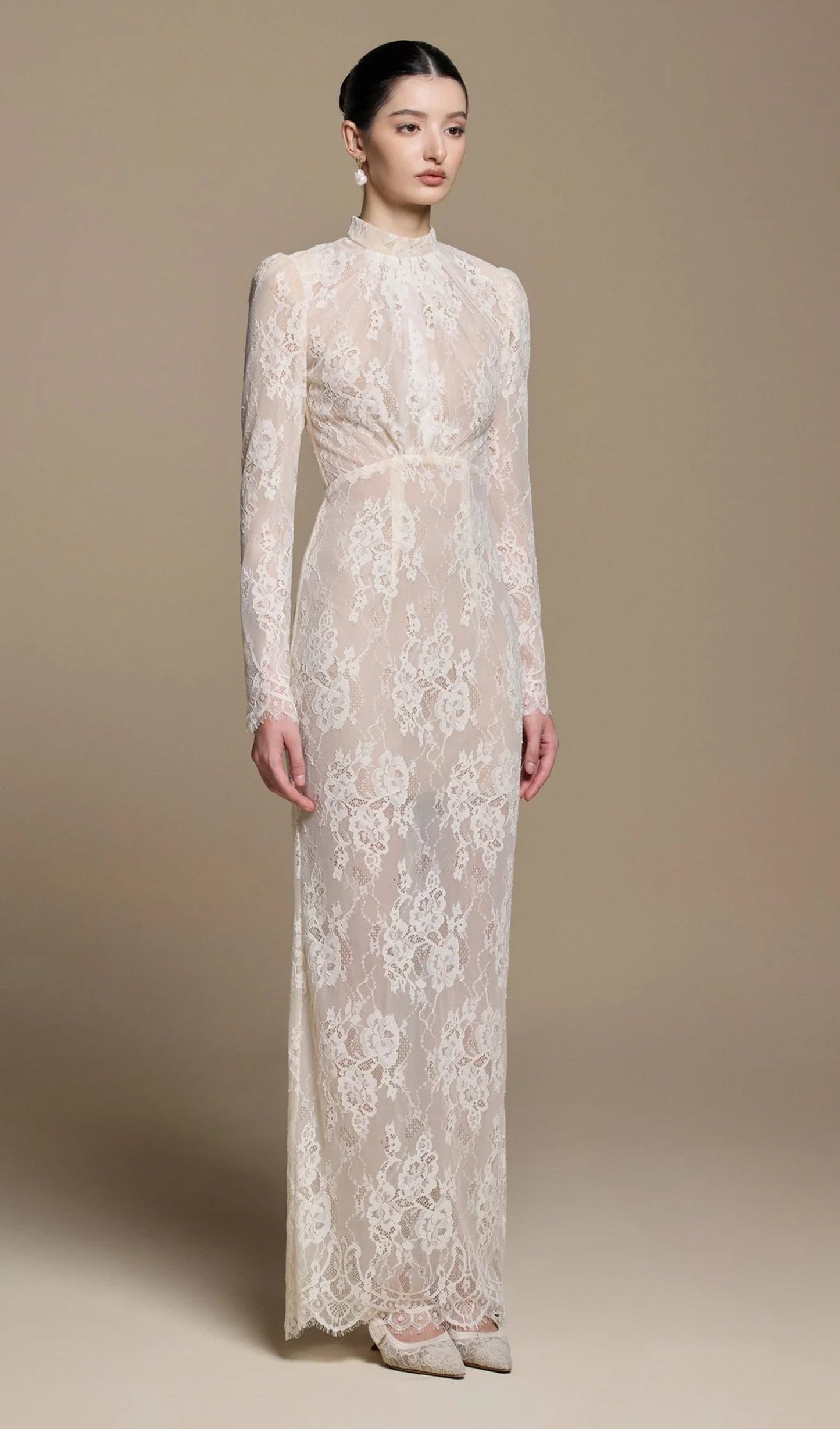 Sheer Long Sleeve Lace Maxi Dress