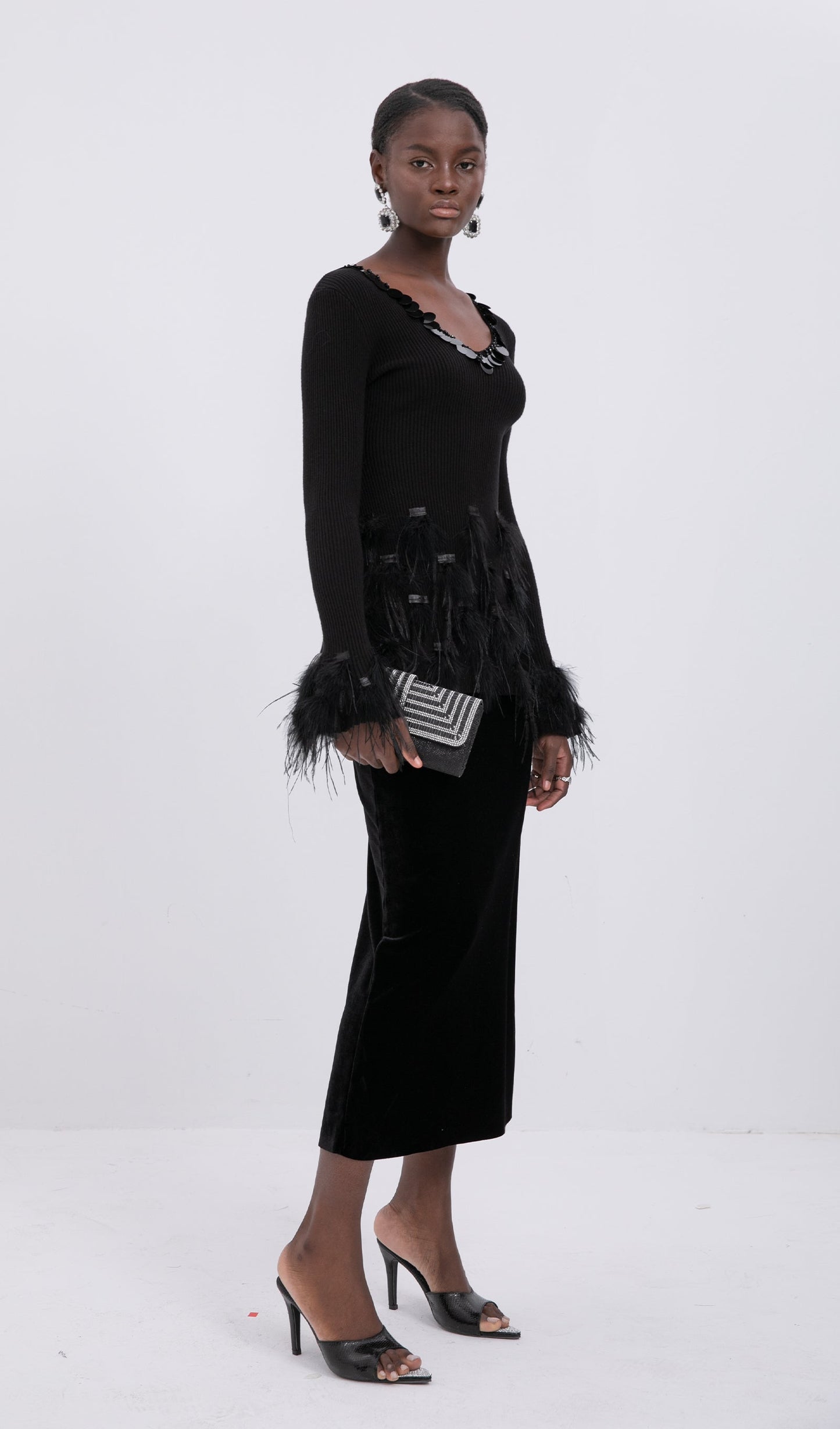 Velvet Midi Skirt-Black