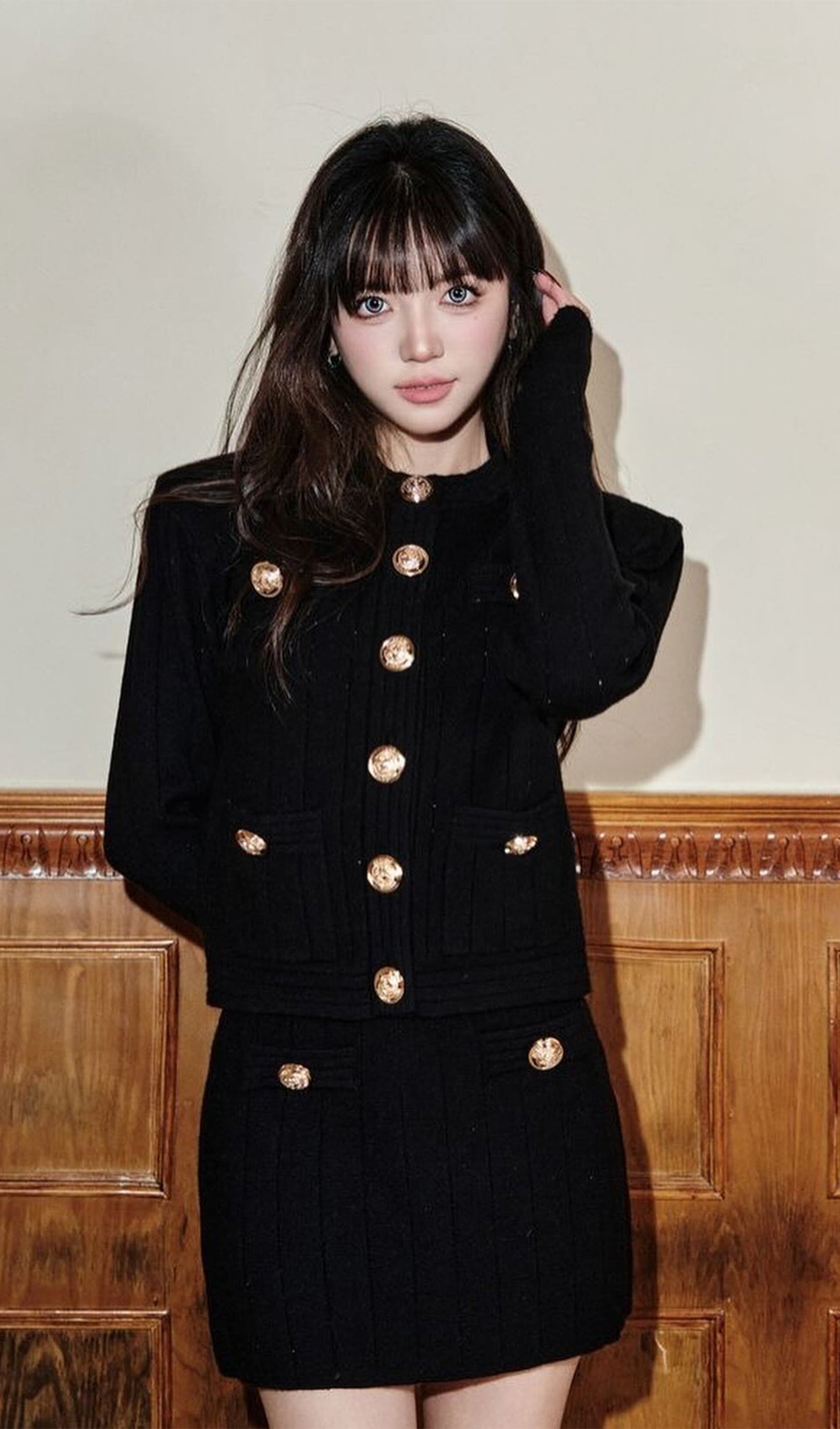 Button Knit Mini Skirt-Black