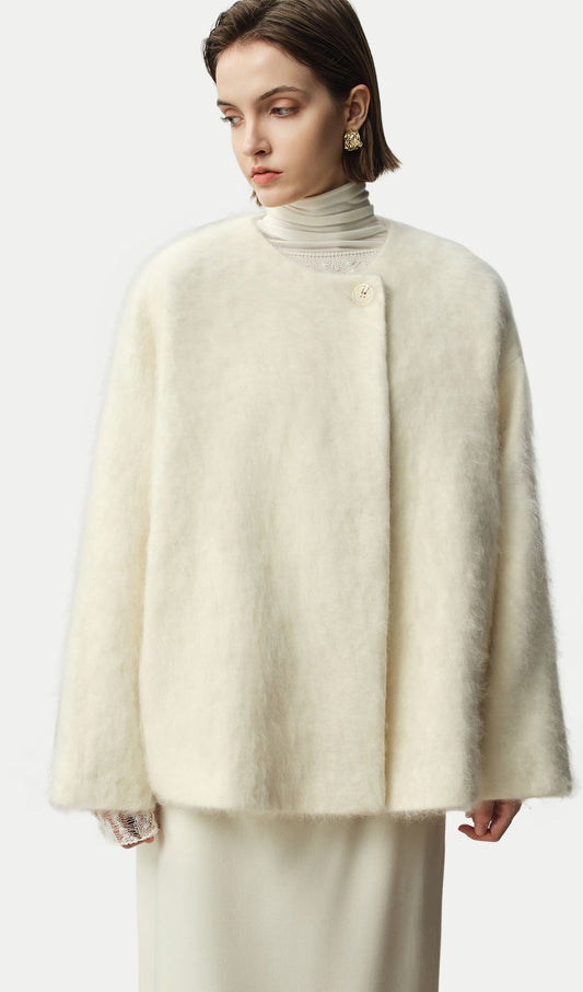 Boxy Brushed Wool One-Button Jacket