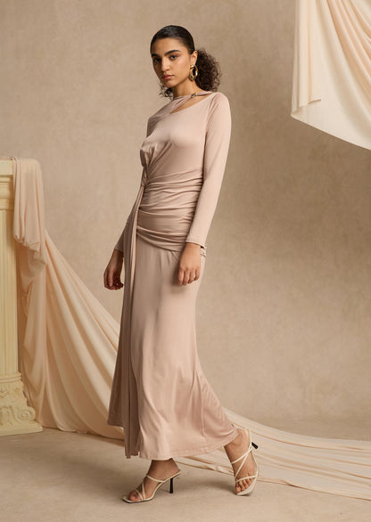 Layali Rose Maxi Dress With Metallic Decoration