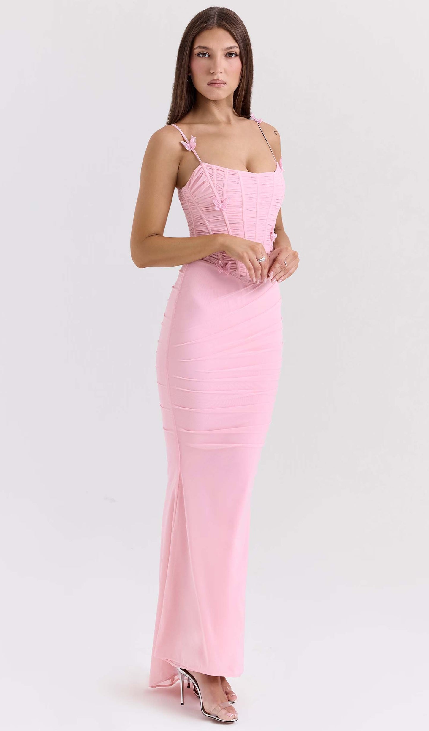 Solid Stretch Mesh Maxi Dress