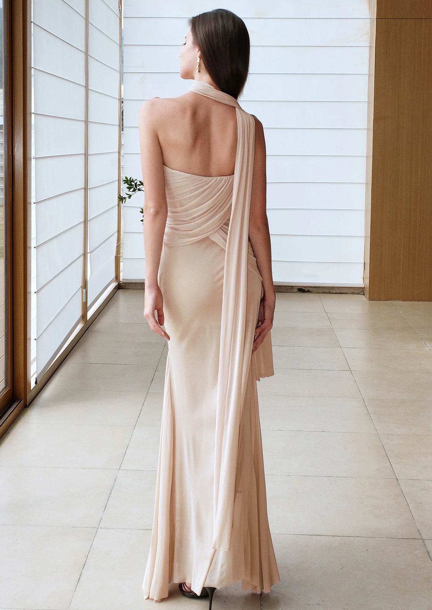 Mesh Ribbon Irregular Fish Tail Maxi Dress