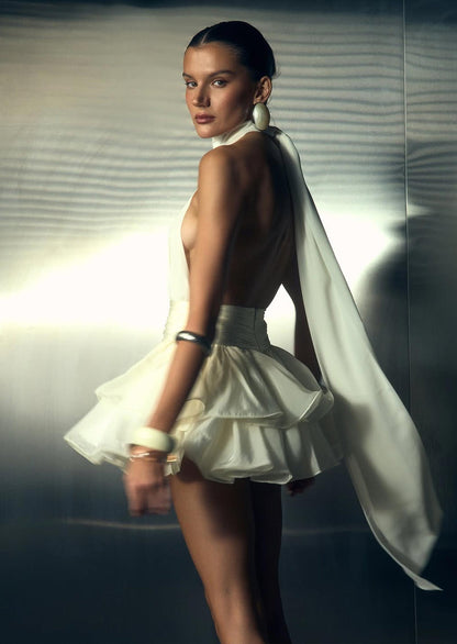Halter Open Back Mini Dress In White
