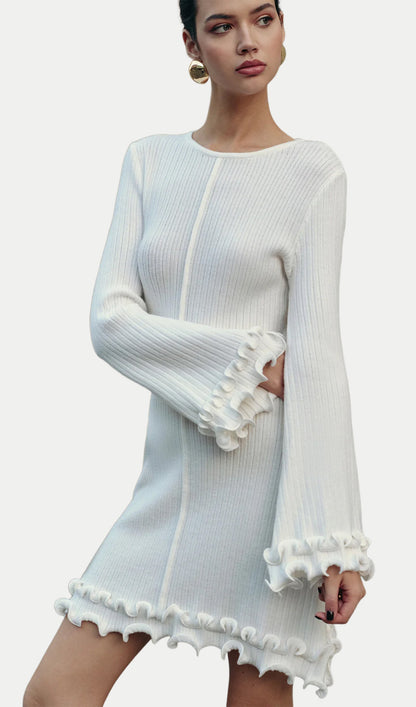 Lettuce Trim Bell Sleeve Sweater Dress