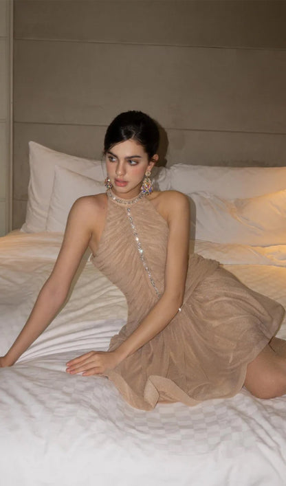 Embellished Ruched Mini Dress