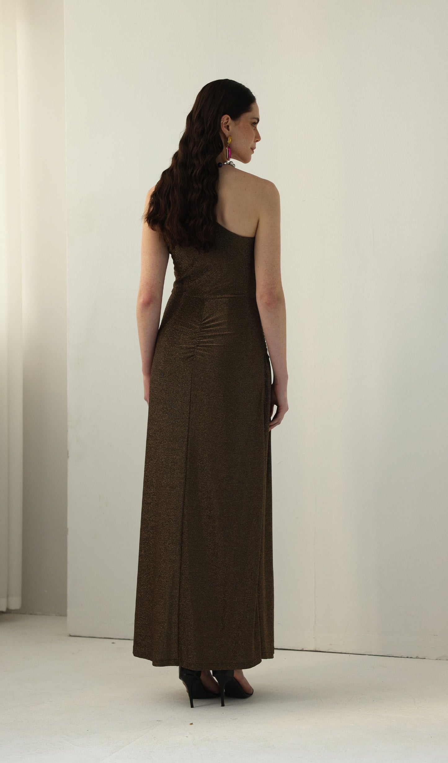 One-Shoulder Glitter Split Maxi Dress