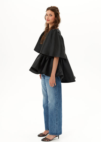 Puff Sleeve Ruffle Top In Black