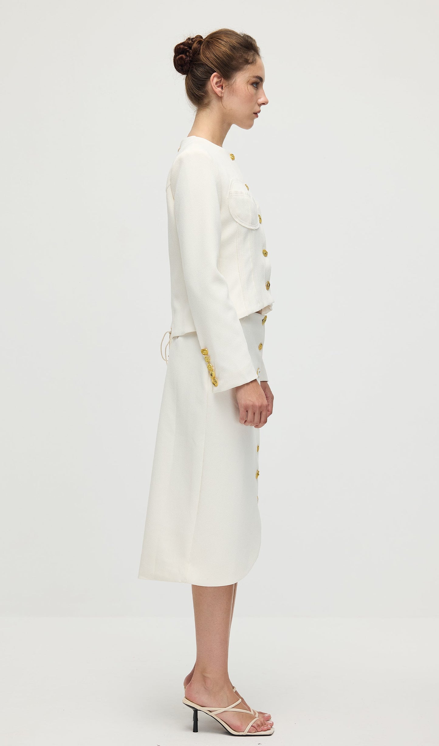 Long Sleeved Back Tie Two-Piece Set In White