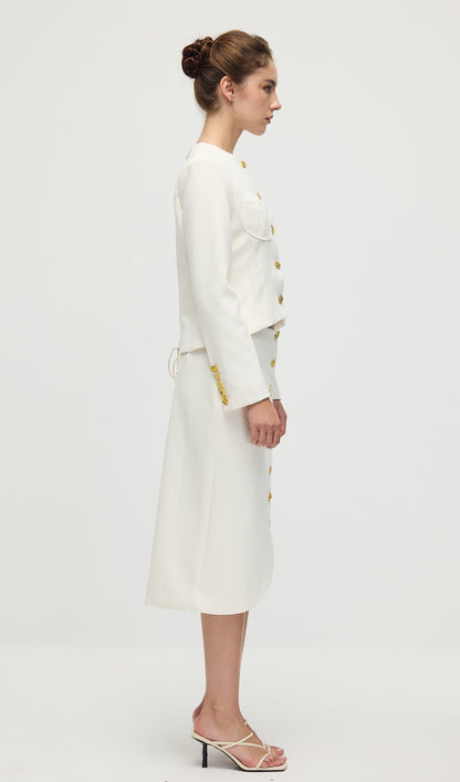 Long Sleeved Back Tie Two-Piece Set In White