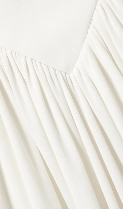 Layali Rose Mesh Paneled Ruched Crepe Gown