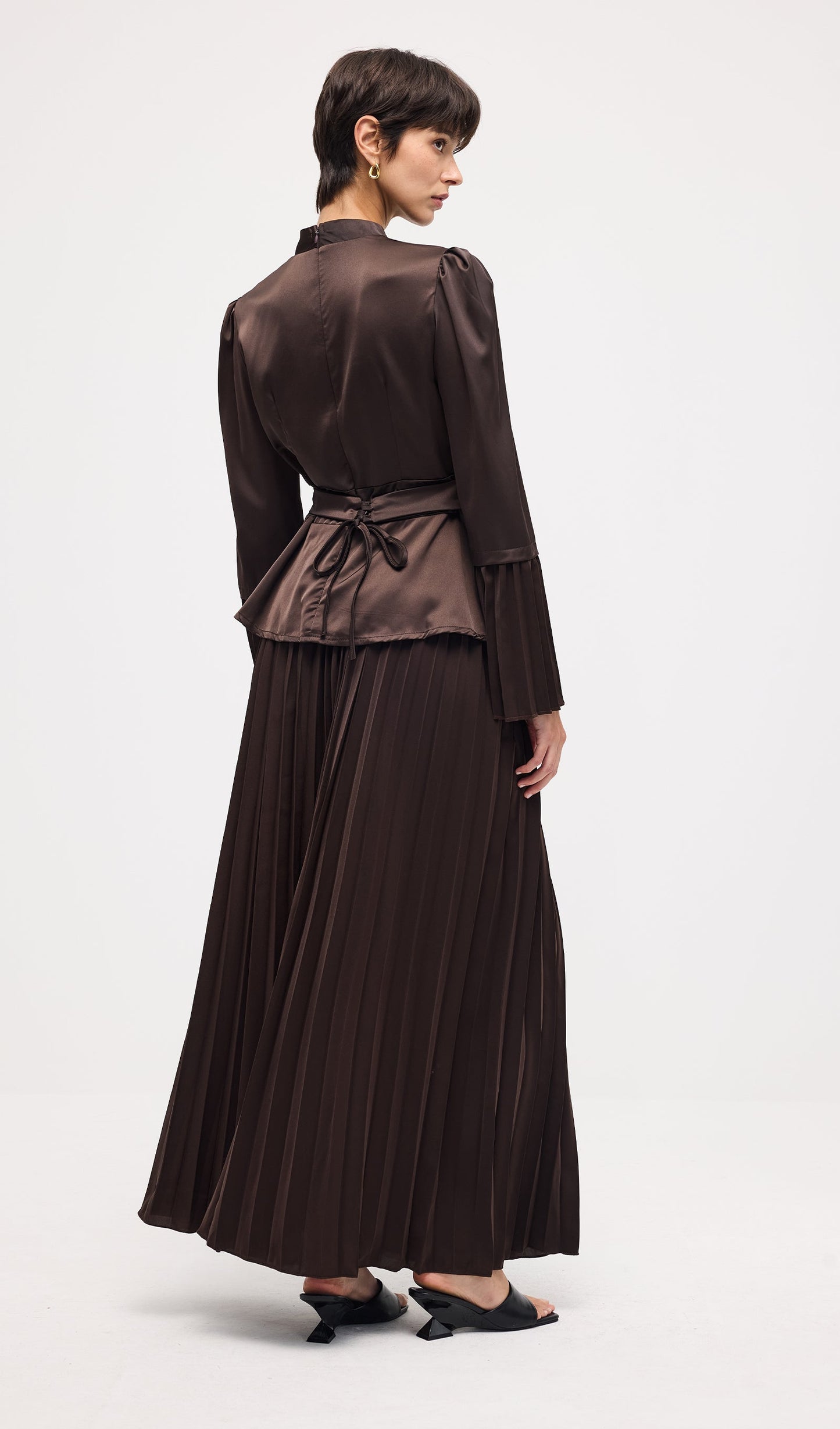 Solid Pleated Peplum Two Piece Set Maxi Skirt