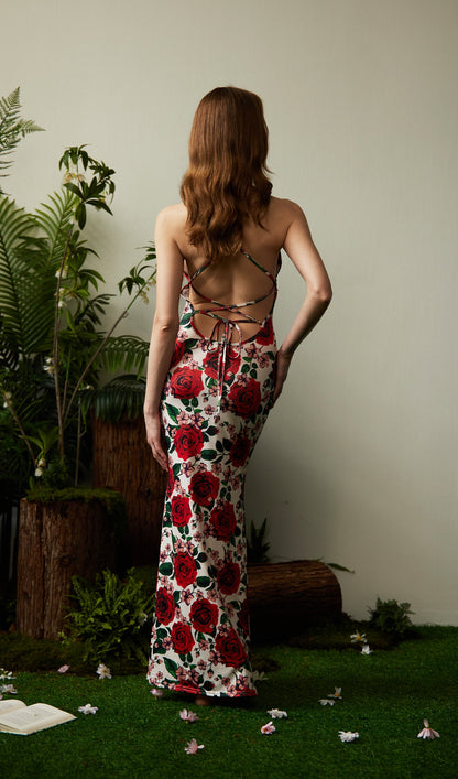 Floral Backless Bodycon Maxi Dress