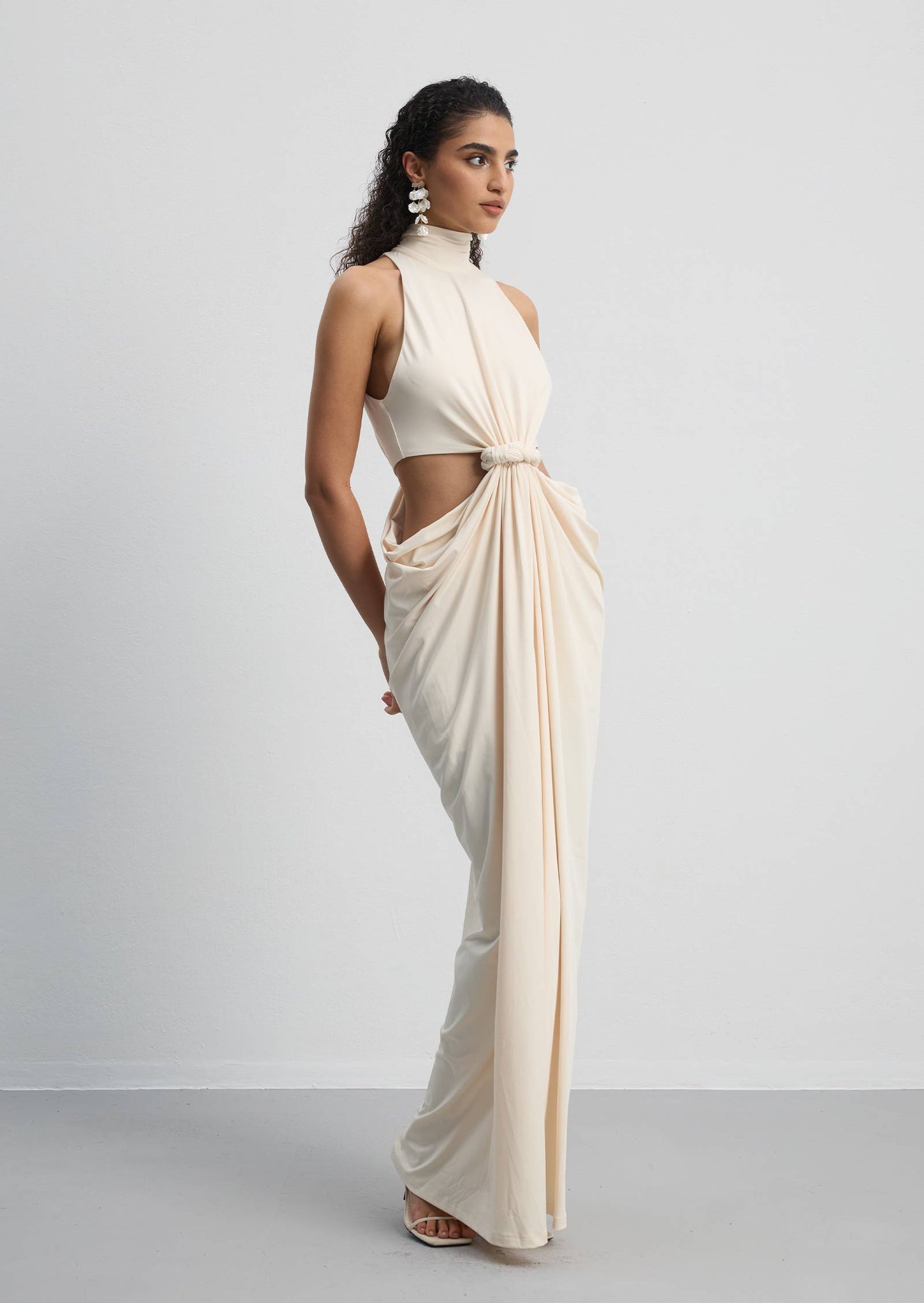 Solid Cut Out Ruched Maxi Dress