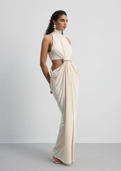 Solid Cut Out Ruched Maxi Dress