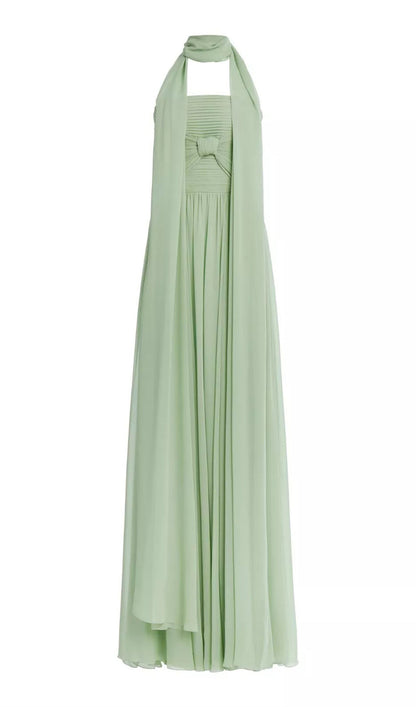 Scarf Neck Strapless Georgette Gown Maxi Dress