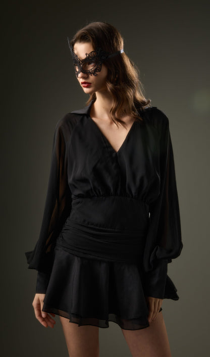 Black Lantern Sleeve Mini Dress