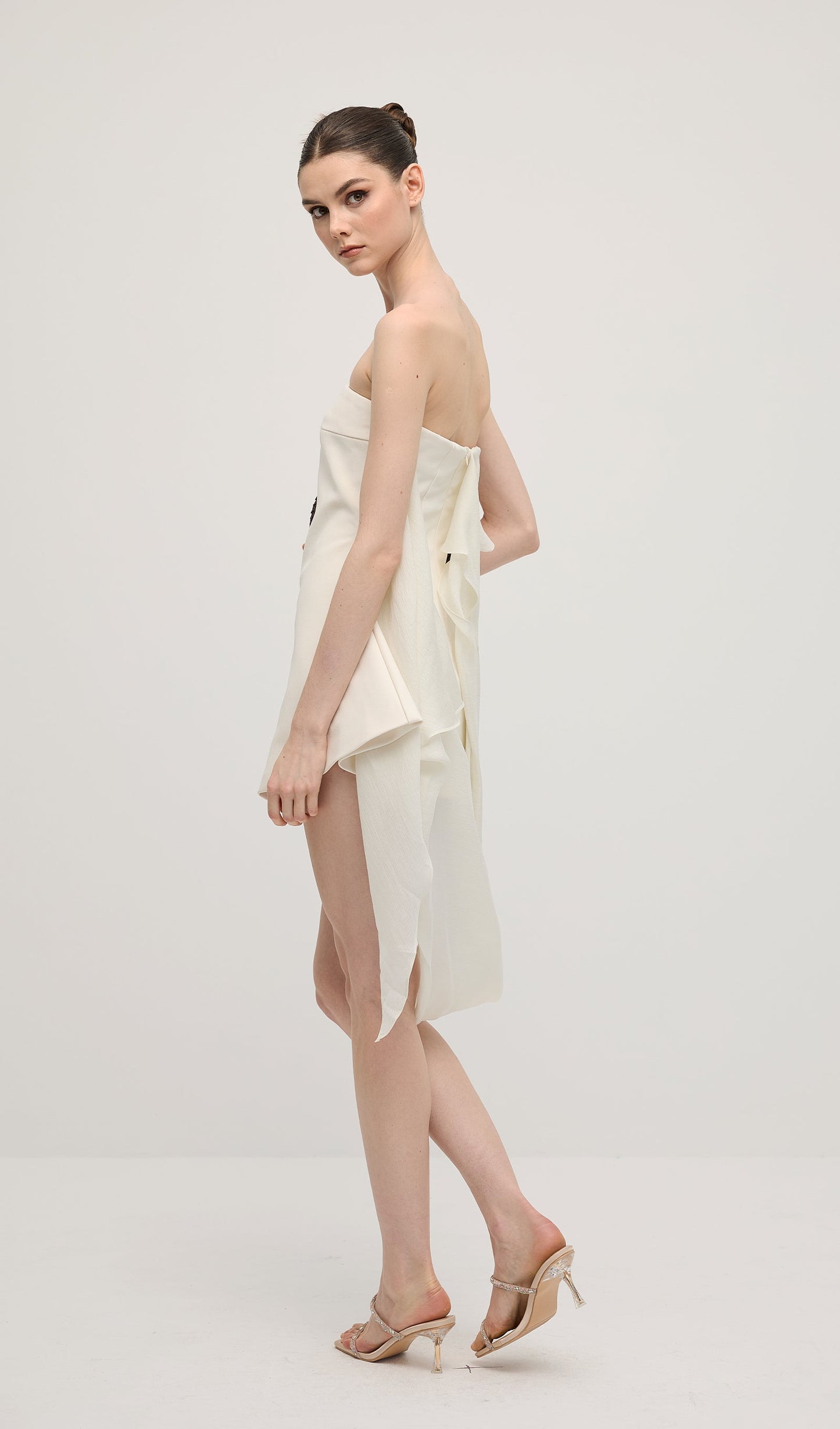 Off Shoulder Ribbon Mini Dress In White