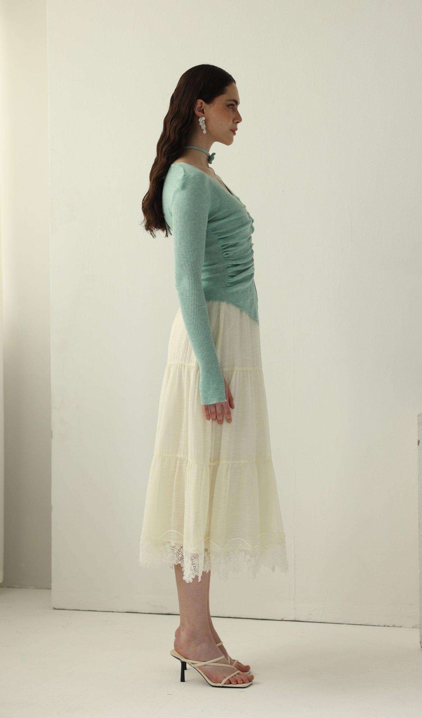 Solid V Neck Ruffled Knit Top
