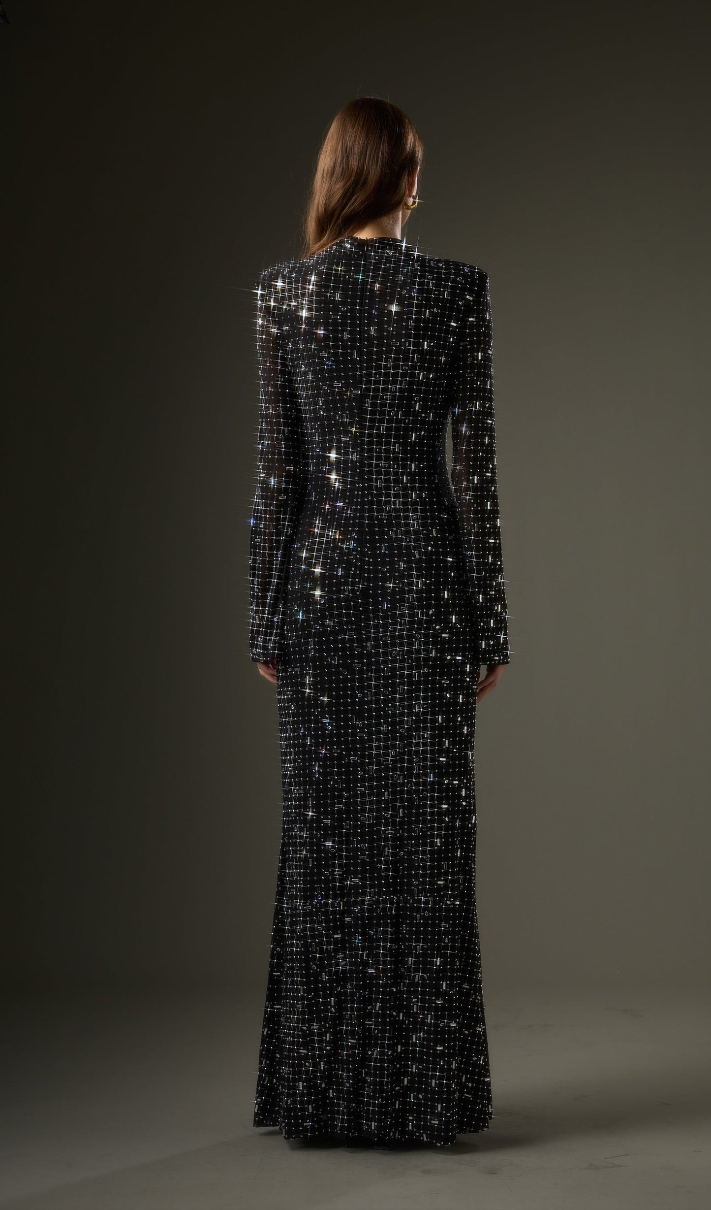 Rhinestone-Embellished Mesh Maxi Dress