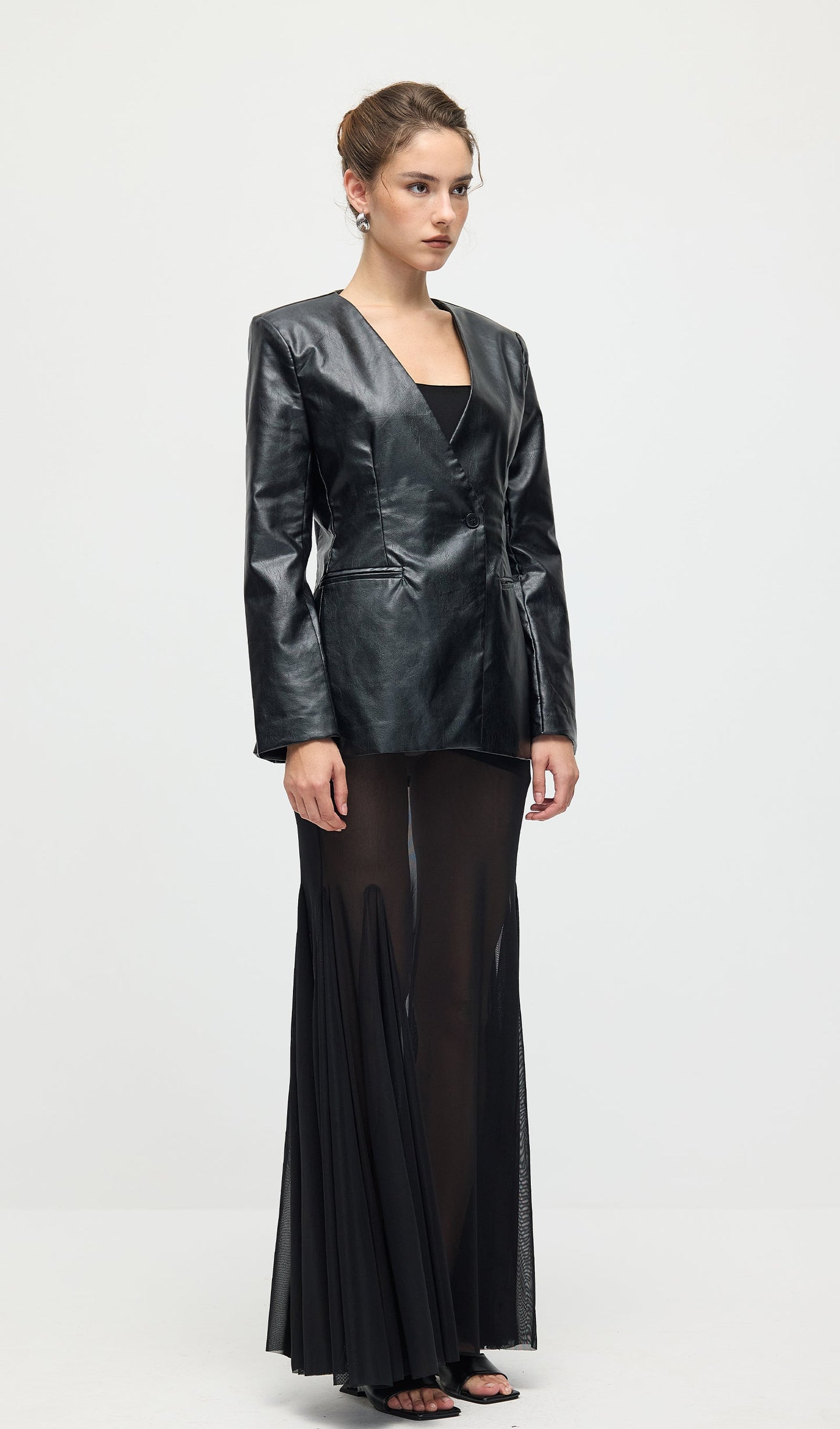 Vegan Leather Blazer In Black