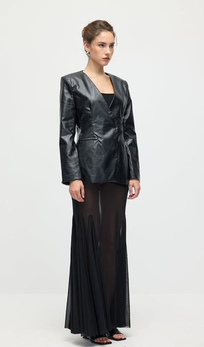 Vegan Leather Blazer In Black