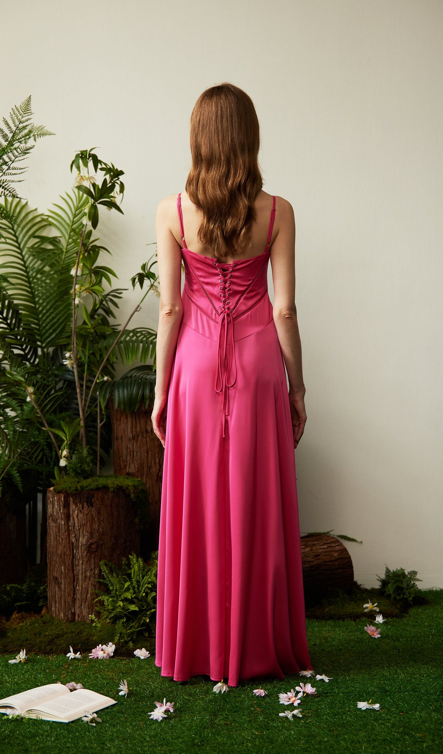 Satin Lace Up Maxi Dress