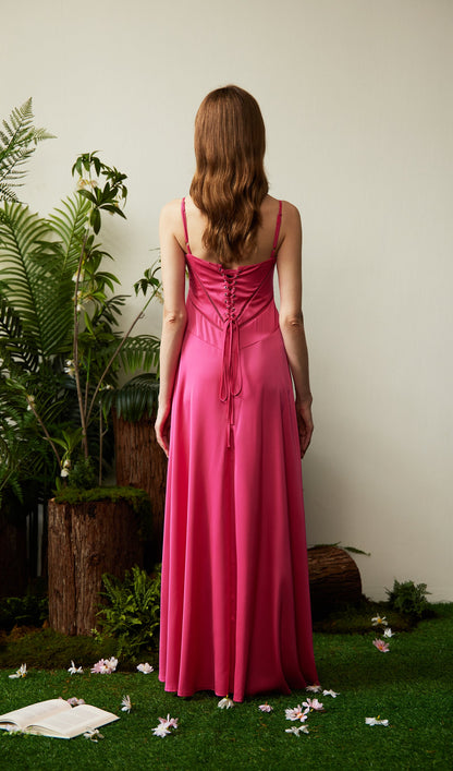 Satin Lace Up Maxi Dress