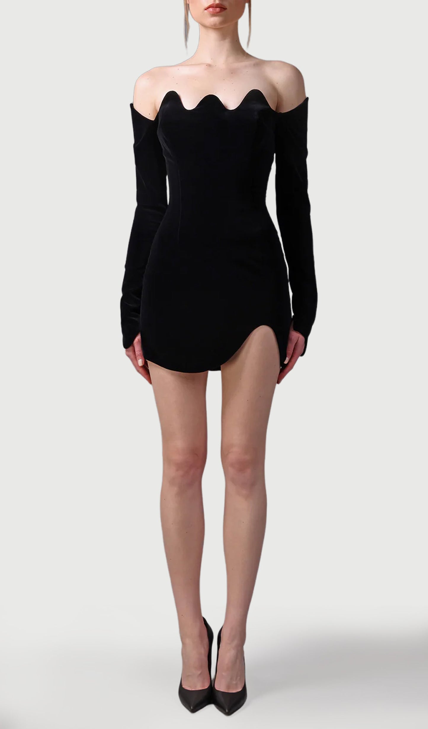 Velvet Mini Dress With Waves Neckline